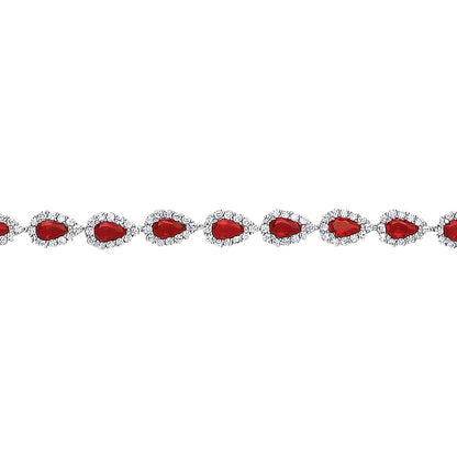 Silver  Red Pear CZ Tears of Joy Tennis Bracelet 6mm 7 inch - GVB295