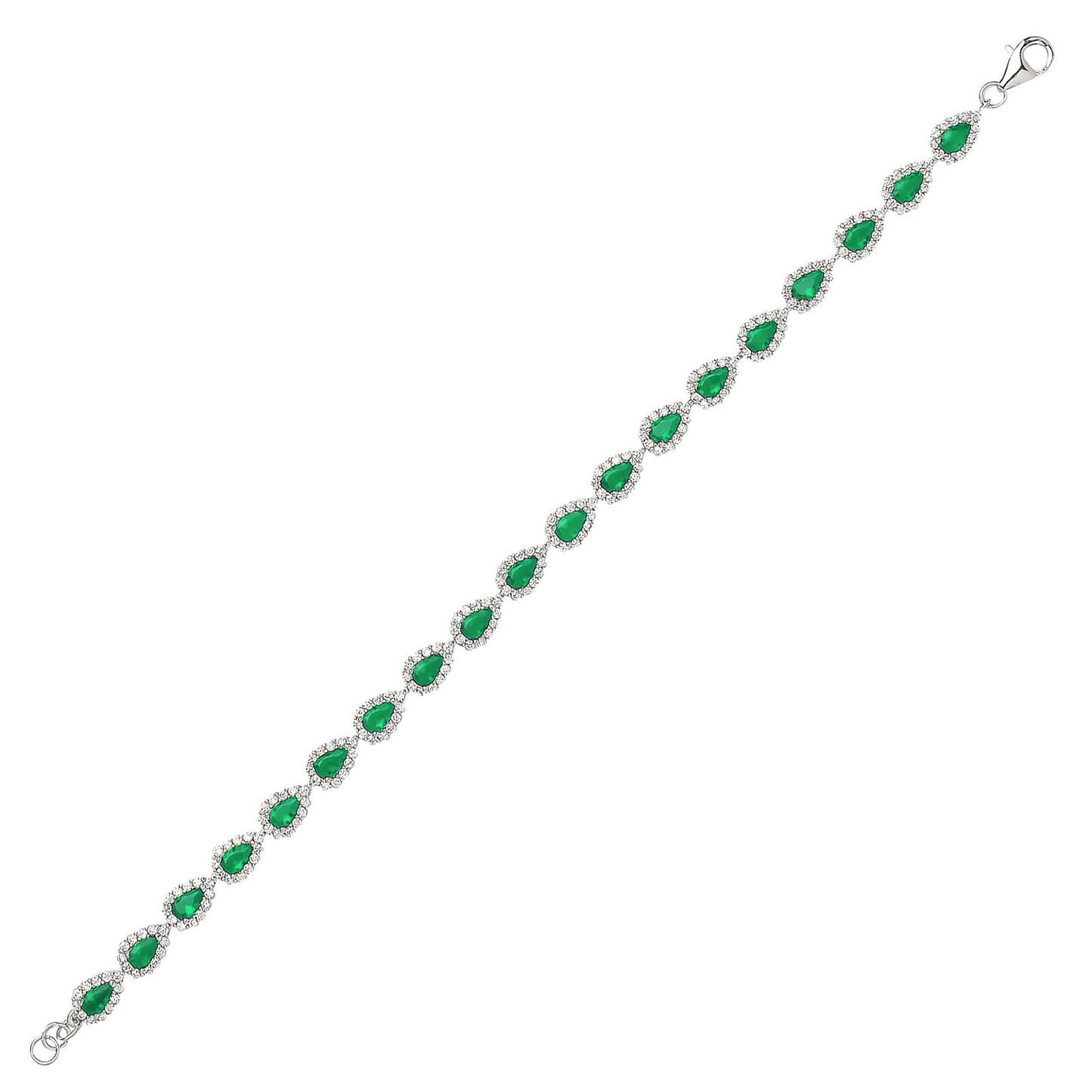 925 Silver  Green Pear CZ Teardrop Halo Tennis Bracelet 6mm 7 inch - GVB295EM