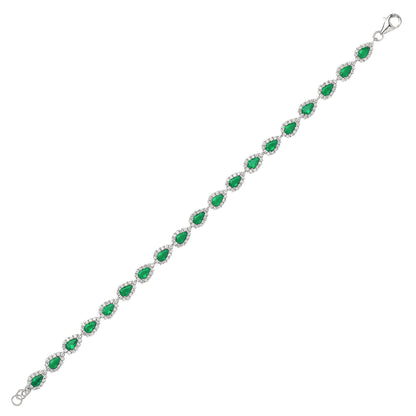 925 Silver  Green Pear CZ Teardrop Halo Tennis Bracelet 6mm 7 inch - GVB295EM