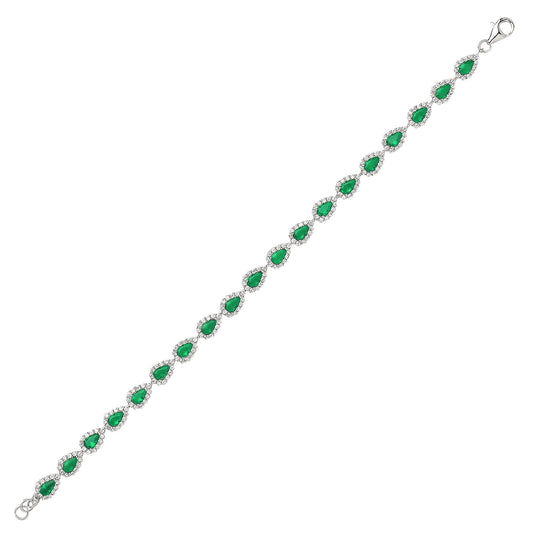 925 Silver  Green Pear CZ Teardrop Halo Tennis Bracelet 6mm 7 inch - GVB295EM
