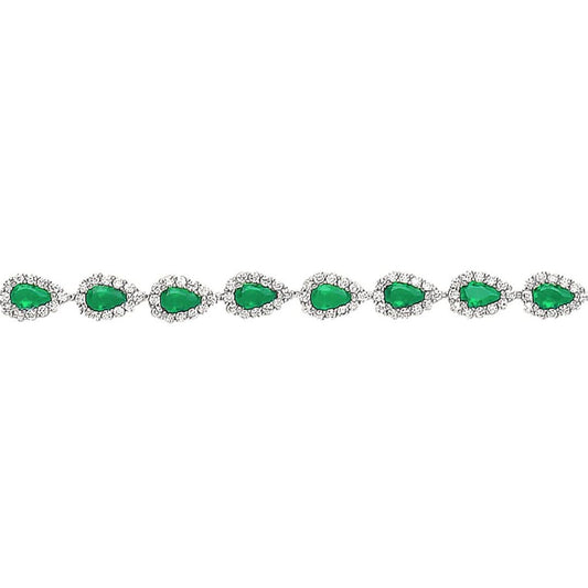 925 Silver  Green Pear CZ Teardrop Halo Tennis Bracelet 6mm 7 inch - GVB295EM