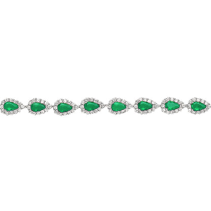 925 Silver  Green Pear CZ Teardrop Halo Tennis Bracelet 6mm 7 inch - GVB295EM