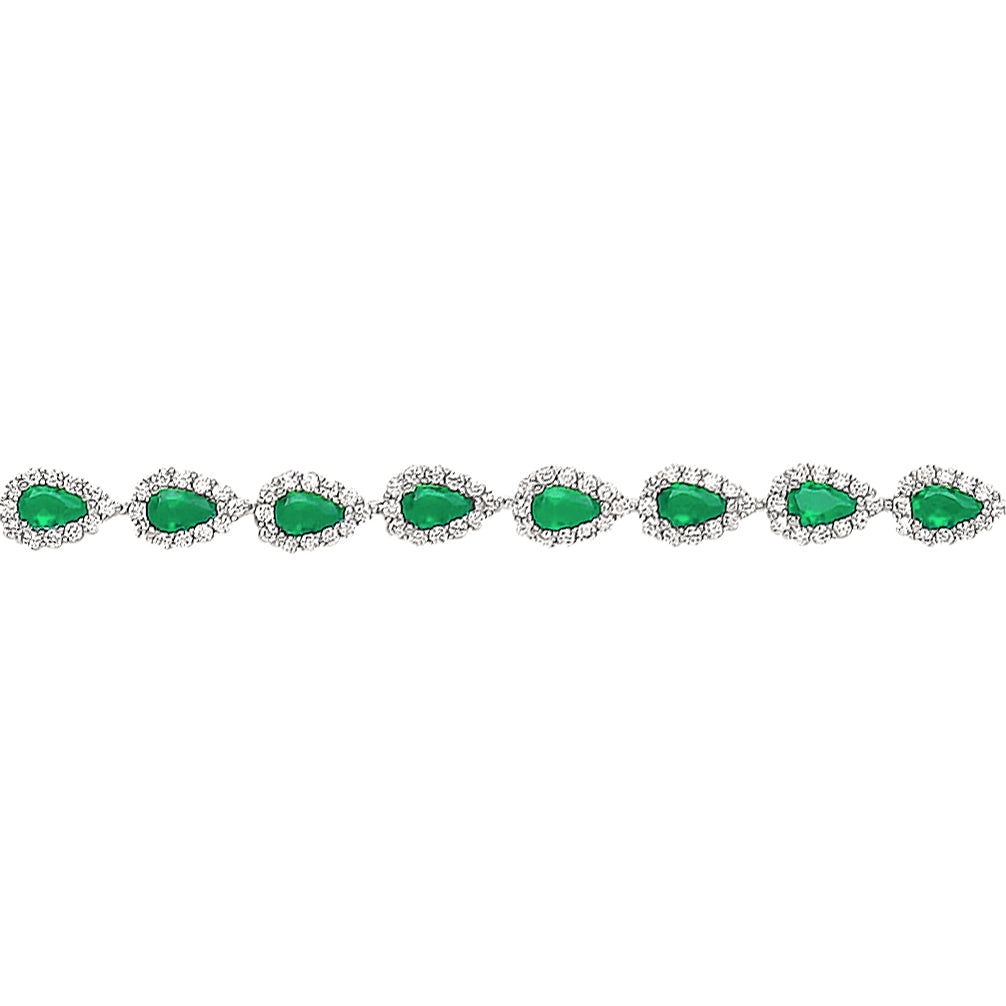 925 Silver  Green Pear CZ Teardrop Halo Tennis Bracelet 6mm 7 inch - GVB295EM