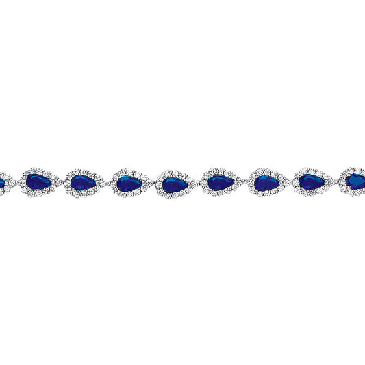 Silver  Blue Pear CZ Halo Tennis Bracelet 6mm 7 inch - GVB295SAP