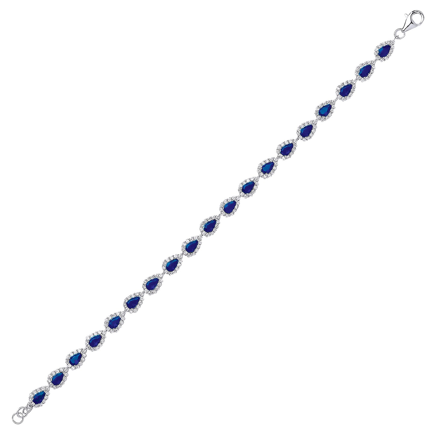 Silver  Blue Pear CZ Halo Tennis Bracelet 6mm 7 inch - GVB295SAP