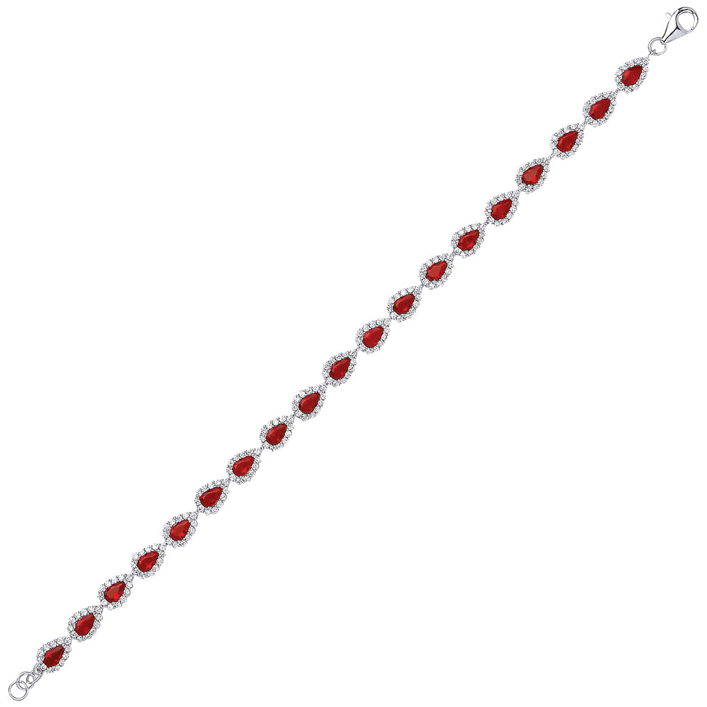 Silver  Red Pear CZ Tears of Joy Tennis Bracelet 6mm 7 inch - GVB295