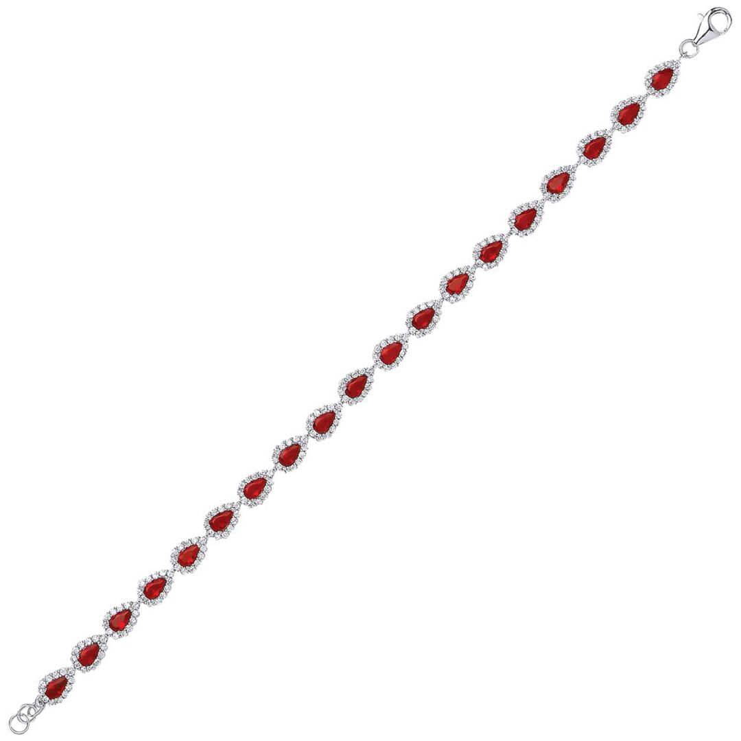 Silver  Red Pear CZ Tears of Joy Tennis Bracelet 6mm 7 inch - GVB295