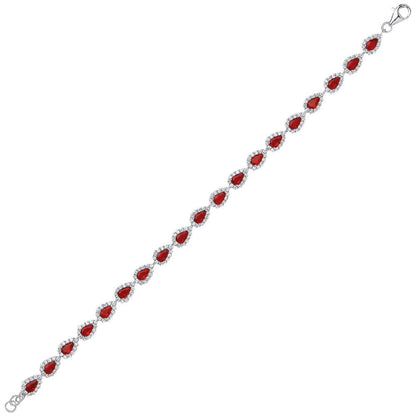Silver  Red Pear CZ Tears of Joy Tennis Bracelet 6mm 7 inch - GVB295