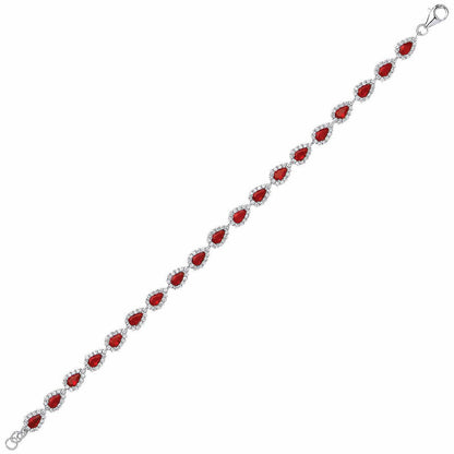 Silver  Red Pear CZ Tears of Joy Tennis Bracelet 6mm 7 inch - GVB295