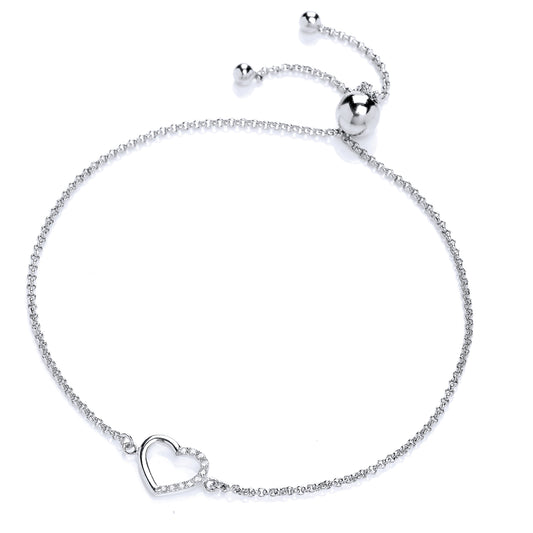 Silver  CZ Heart Adjustable Toggle Slider Bracelet 9mm - GVB301