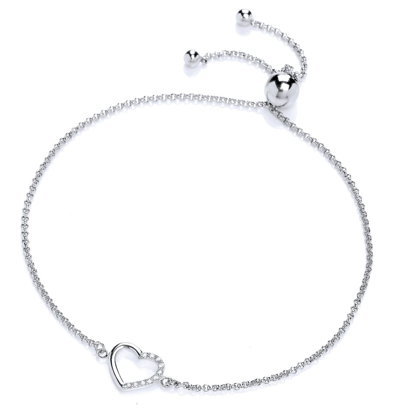 Silver  CZ Heart Adjustable Toggle Slider Bracelet 9mm - GVB301