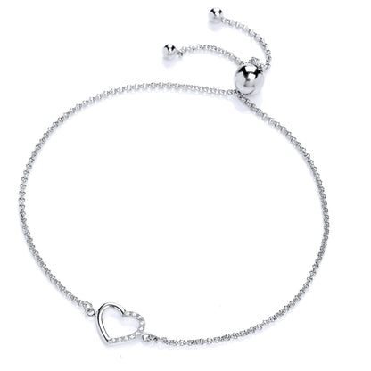 Silver  CZ Heart Adjustable Toggle Slider Bracelet 9mm - GVB301