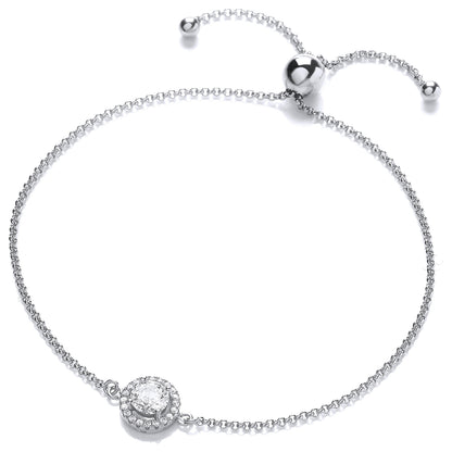 Silver  CZ Halo Adjustable Toggle Slider Bracelet 9mm - GVB303