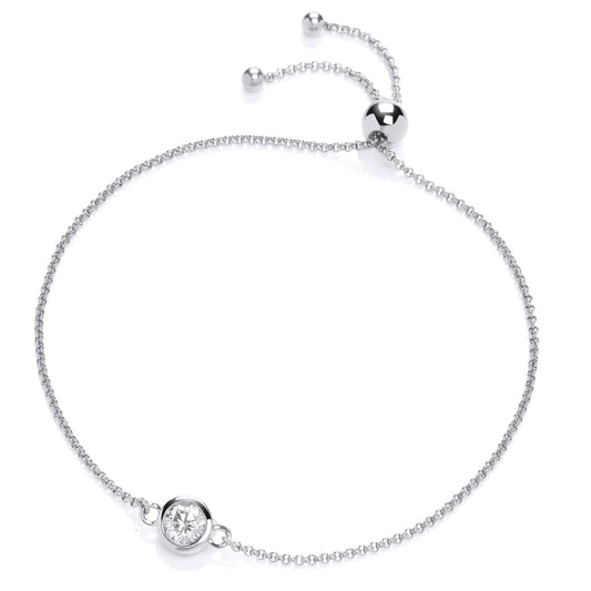 Silver  CZ Donut Solitaire Adjustable Slider Bracelet 7mm 10 inch - GVB307