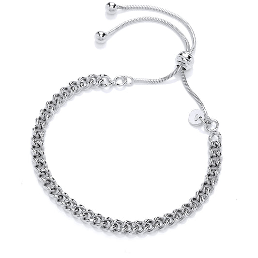 Silver  Curb Adjustable Toggle Slider Bracelet 4mm - GVB310