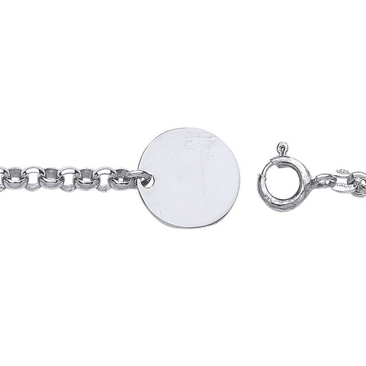 Silver  ID Identity 13mm Round Disc Tag Belcher Charm Bracelet - GVB319
