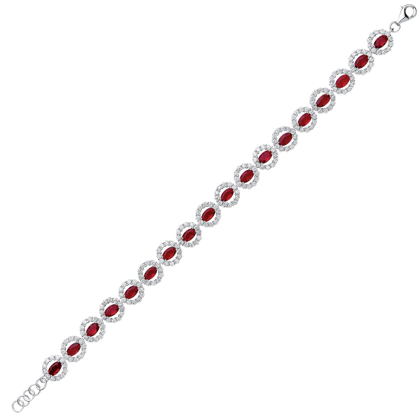 Silver  Rose red oval CZ Halo Tennis Bracelet 7mm 7-7.5" - GVB329RUBY