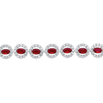 Silver  Rose red oval CZ Halo Tennis Bracelet 7mm 7-7.5" - GVB329RUBY