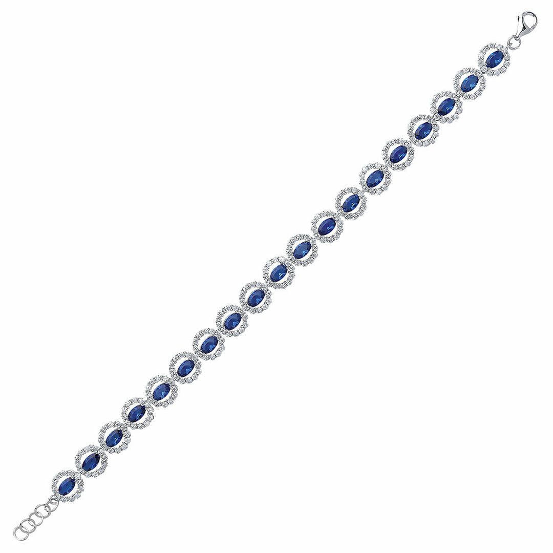 Silver  Green oval CZ Alternating Halo Tennis Bracelet 7mm 6.5" - GVB329