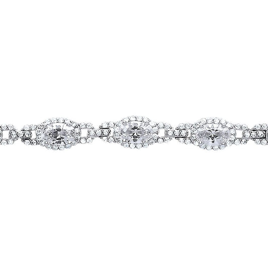 Silver oval CZ Wavy Cluster Halo Tennis Bracelet 8mm 6.5 inch - GVB330