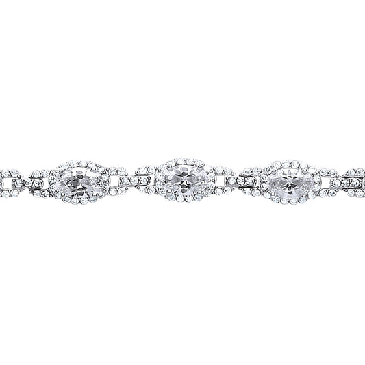 Silver  oval CZ Wavy Cluster Halo Tennis Bracelet 8mm 6.5 inch - GVB330