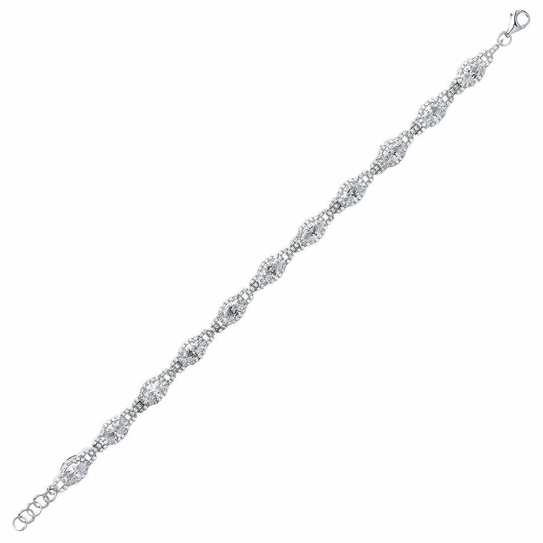 Silver  oval CZ Wavy Cluster Halo Tennis Bracelet 8mm 6.5 inch - GVB330