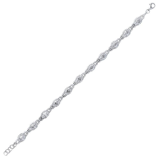 Silver  oval CZ Wavy Cluster Halo Tennis Bracelet 8mm 6.5 inch - GVB330