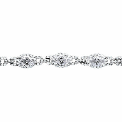 Silver  oval CZ Wavy Cluster Halo Tennis Bracelet 8mm 6.5 inch - GVB330