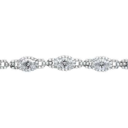 Silver  oval CZ Wavy Cluster Halo Tennis Bracelet 8mm 6.5 inch - GVB330