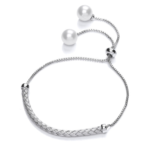 Silver  Pearl Basket Weave Platted Slider Bracelet 9mm 1.2mm - GVB336