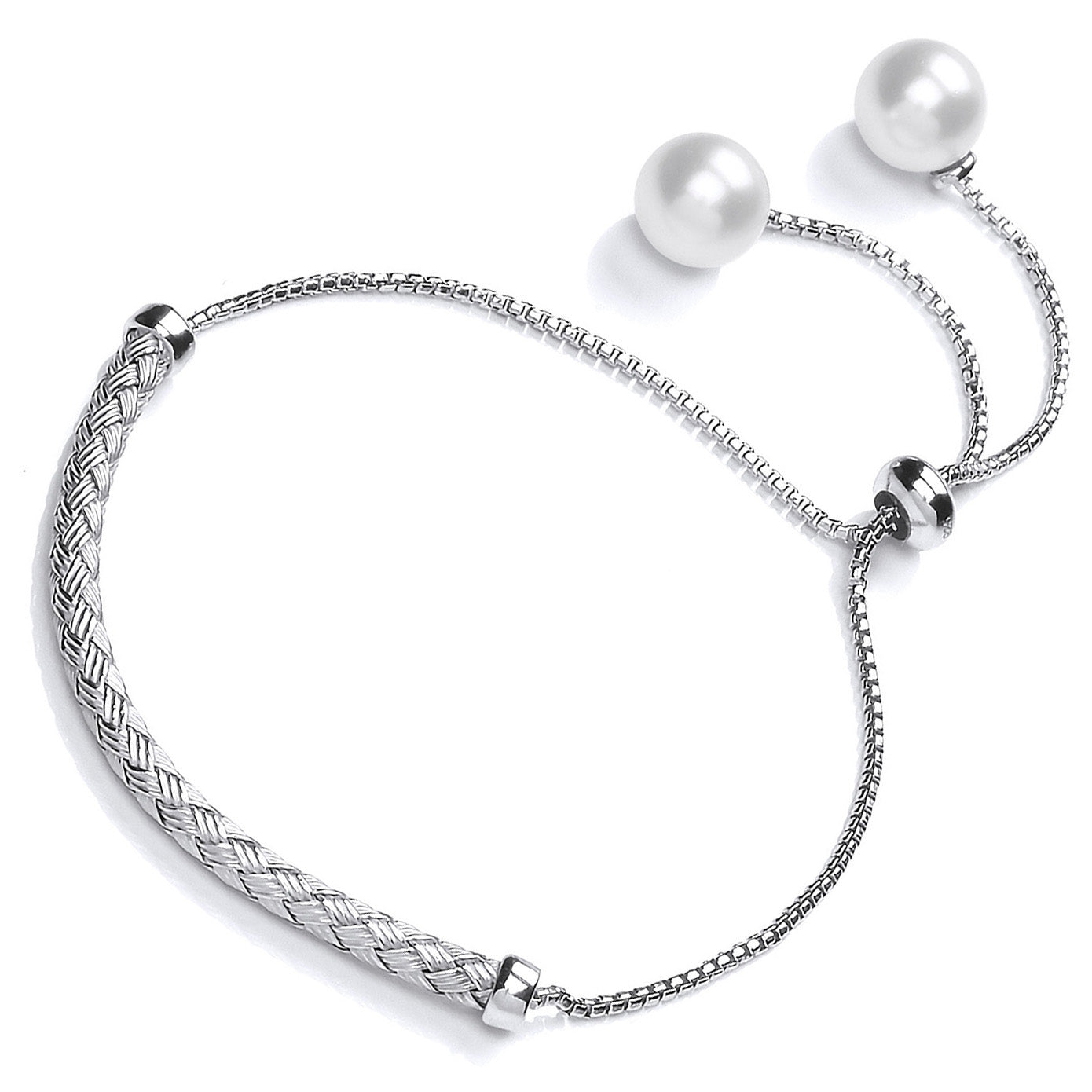 Silver  Pearl Basket Weave Platted Slider Bracelet 9mm 1.2mm - GVB336