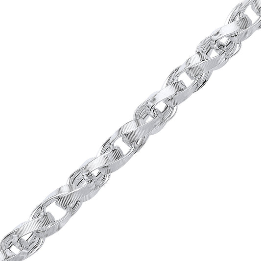 Silver  Flat Ribbed Prince of Wales Chain Bracelet 11mm 8 inch - GVB343