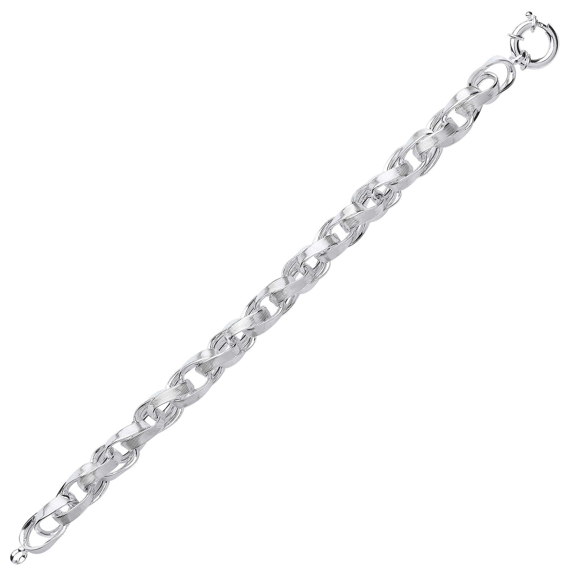 Silver  Flat Ribbed Prince of Wales Chain Bracelet 11mm 8 inch - GVB343