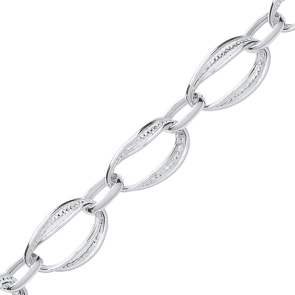 Silver  Patterned Hammered Oval Chain Bracelet - GVB345