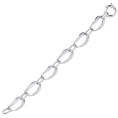 Silver  Patterned Hammered Oval Chain Bracelet - GVB345