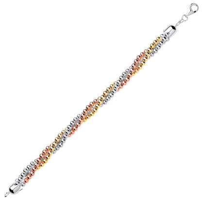 3-Colour Silver  Twisted Bead Ball Popcorn Chain Bracelet - GVB349