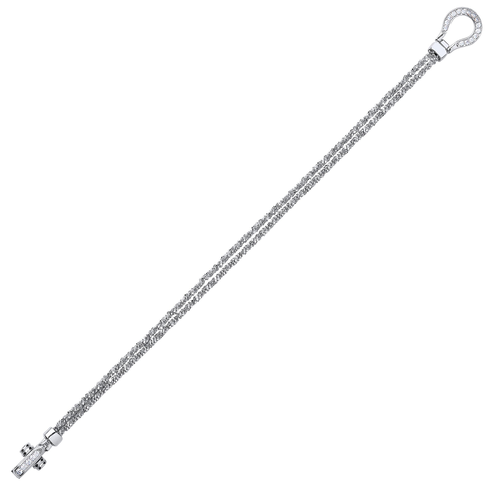 Silver  CZ Sparkling Popcorn Loop Charm Bracelet 4mm 7.5 inch - GVB359