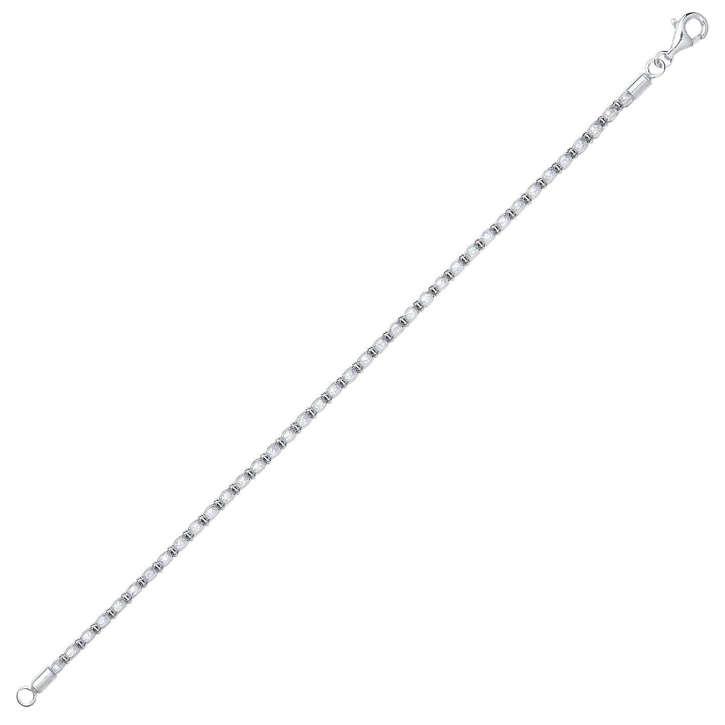 Silver  Sphere Crystal Oval Caged Ball Bead Bracelet 3mm 7.5 inch - GVB360