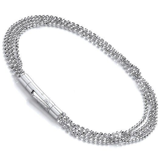 Silver  CZ 4 Row Sparkling Bead Charm Bracelet 6mm 7.5 inch - GVB361