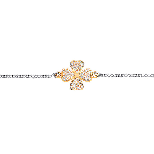 Gilded Silver  CZ Lucky 4 Leaf Clover Charm Bracelet - GVB364GOLD
