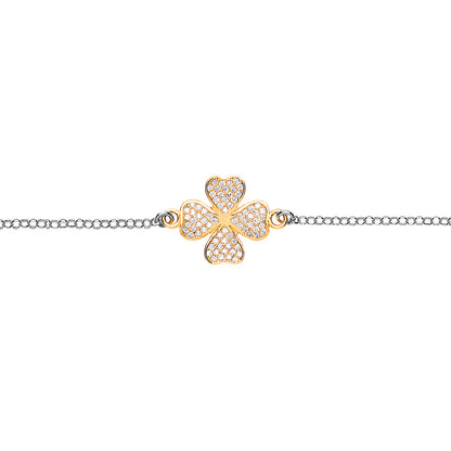 Gilded Silver  CZ Lucky 4 Leaf Clover Charm Bracelet - GVB364GOLD