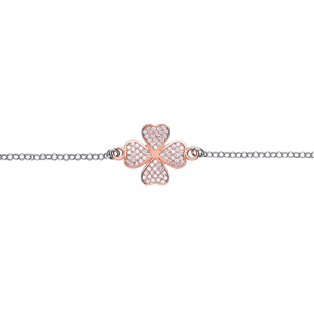 Rose Silver  CZ Lucky 4 Leaf Clover Charm Bracelet - GVB364ROSE