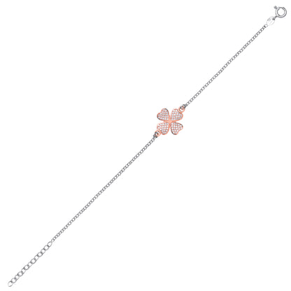 Rose Silver  CZ Lucky 4 Leaf Clover Charm Bracelet - GVB364ROSE