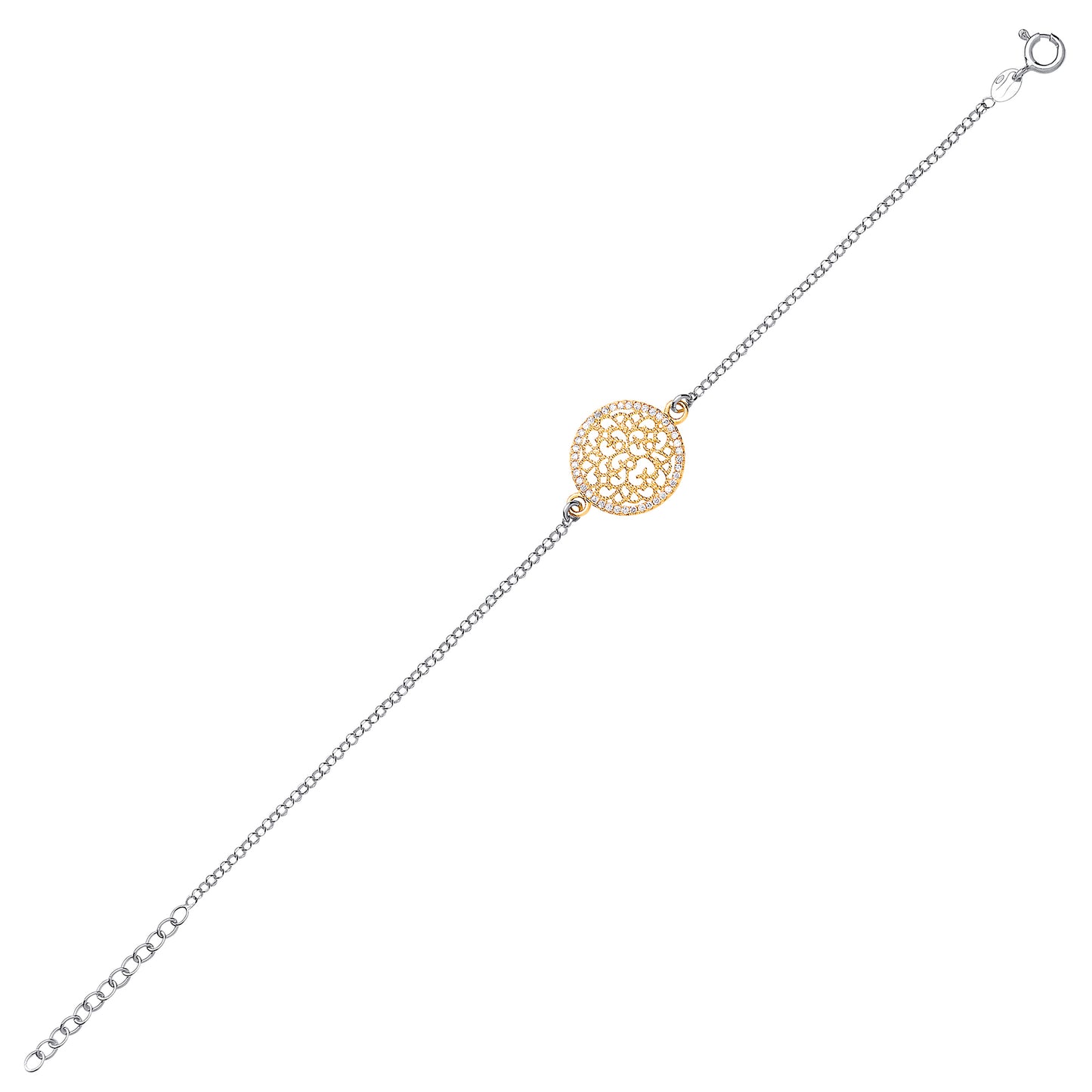 Gilded Silver  CZ Filigree Snowflake Medallion Bracelet - GVB365GOLD