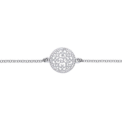 Silver  CZ Filigree Snowflake Medallion Bracelet - GVB365RH