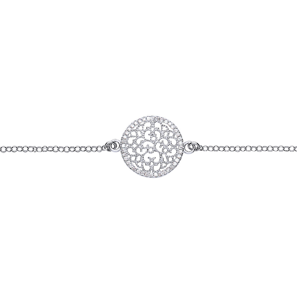 Silver  CZ Filigree Snowflake Medallion Bracelet - GVB365RH