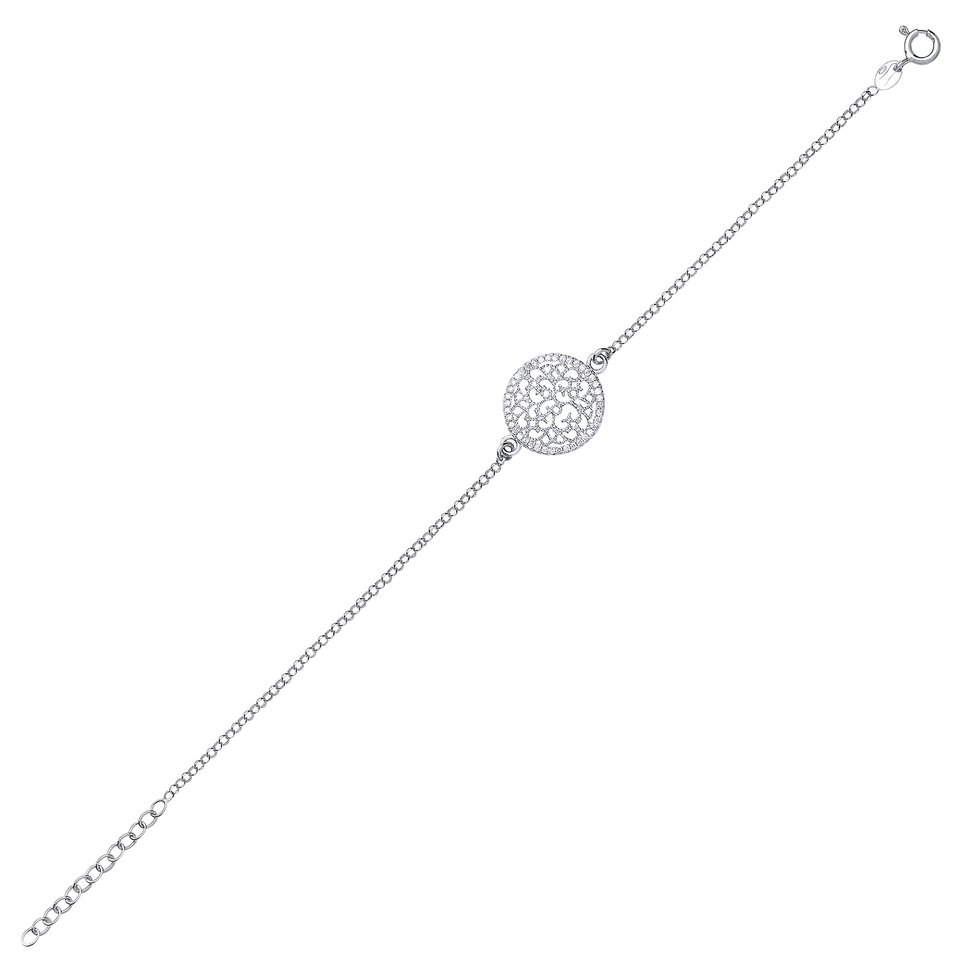 Silver  CZ Filigree Snowflake Medallion Bracelet - GVB365RH