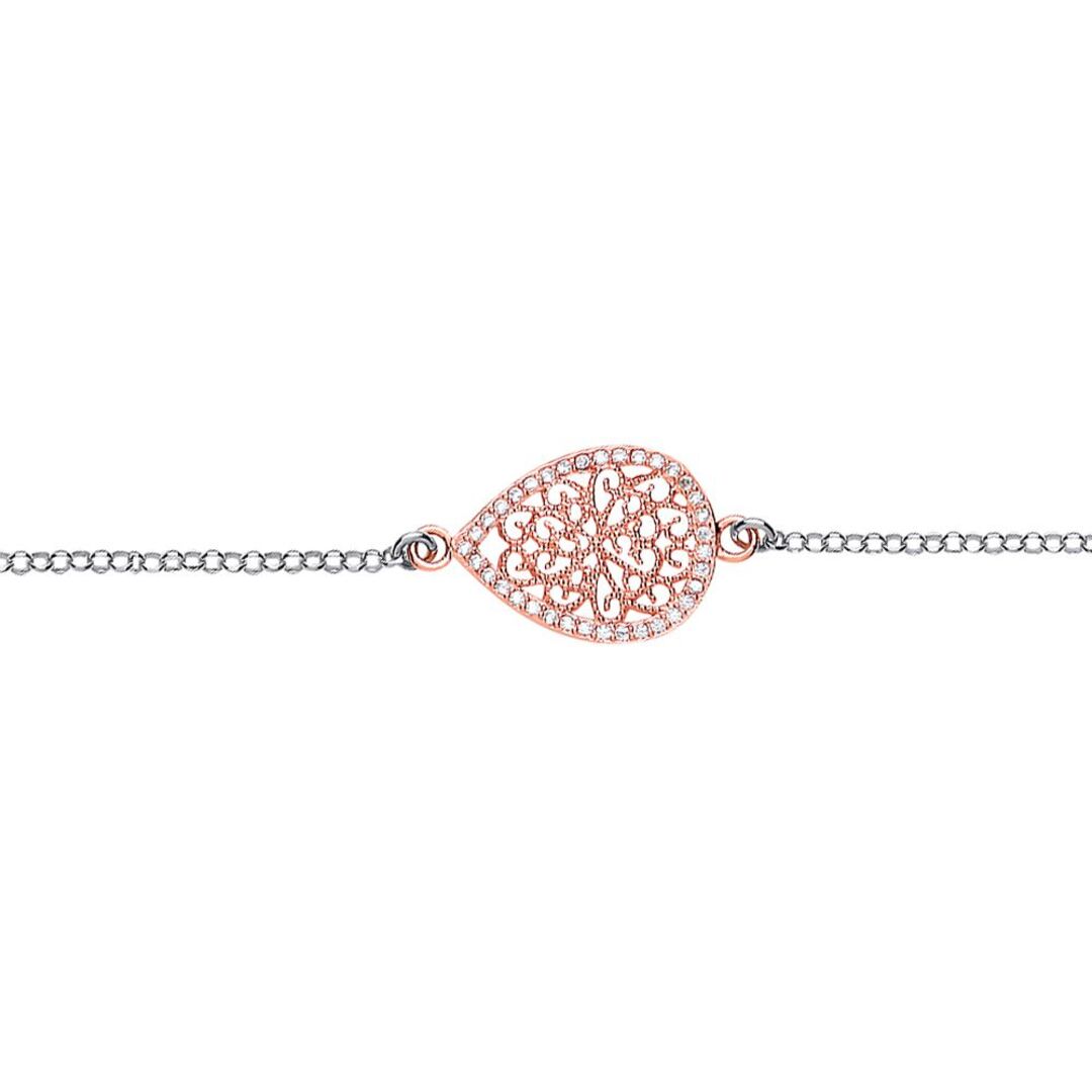 Rose Silver  CZ Filigree Tears of Joy Medallion Bracelet - GVB366ROSE