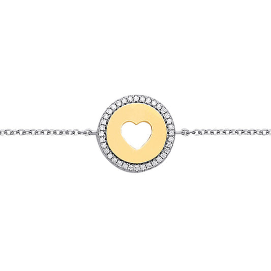 Gilded Silver  CZ Love Heart Halo Charm Bracelet - GVB368