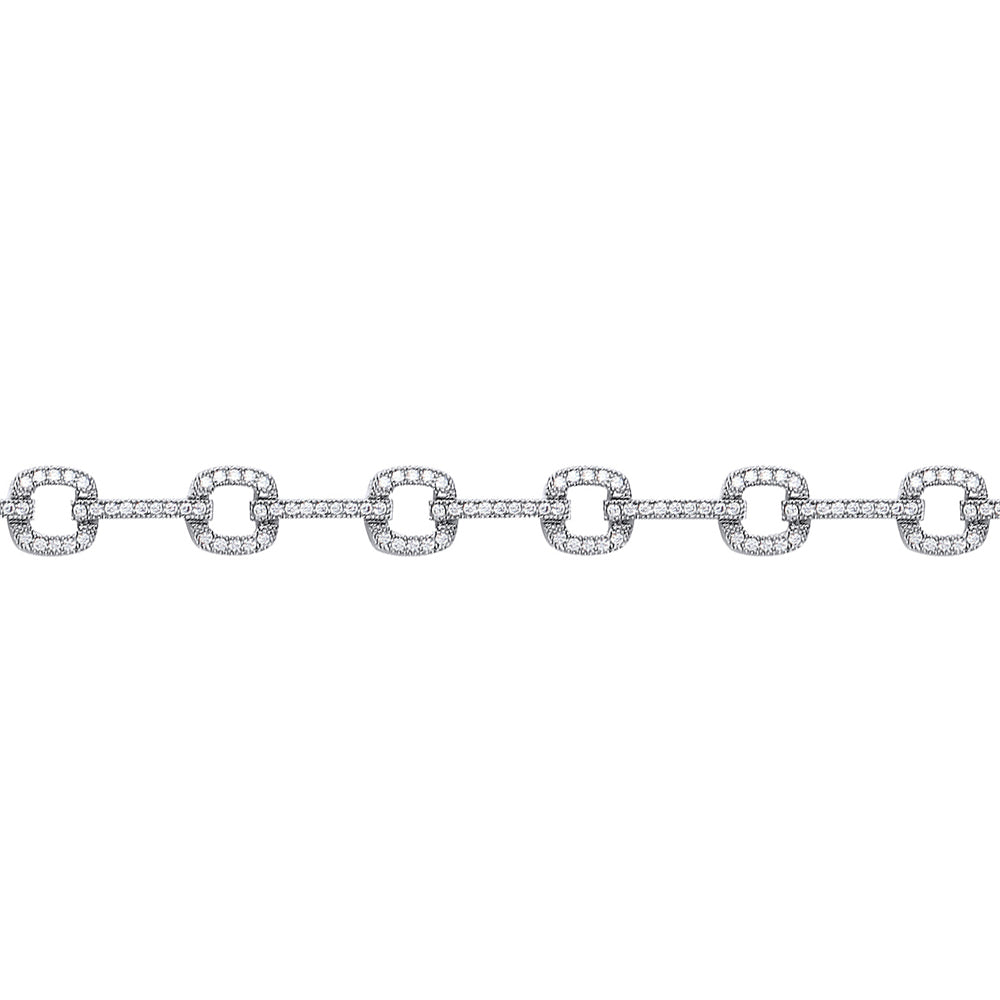 Silver  CZ Square Cushion Halo Tennis Bracelet 6mm 7.5 inch - GVB372